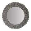 32 Inch Round Beveled Floating Wall Mirror with Sunflower Wooden Frame, Gray *Free Shipping*