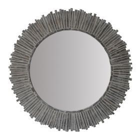 32 Inch Round Beveled Floating Wall Mirror with Sunflower Wooden Frame, Gray *Free Shipping*