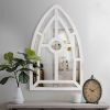 Arched Window Pane Wooden Wall Mirror with Trimmed Details, Silver *Free Shipping*