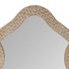 Scalloped Top Wooden Framed Wall Mirror with Geometric Texture, Brown *Free Shipping*