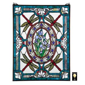 Dragonfly Floral Stained Glass Window