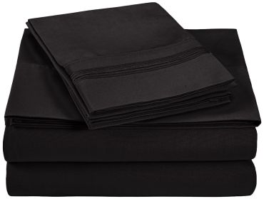 *Click on pic. for Add'l Colors & Sizes* 5 Embroidered Lines Microfiber Deep Pocket Sheet Set *Free Shipping on orders over $45* (Size/Color: Twin/Black)