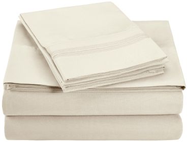 *Click on pic. for Add'l Colors & Sizes* 5 Embroidered Lines Microfiber Deep Pocket Sheet Set *Free Shipping on orders over $45* (Size/Color: Twin/Ivory)