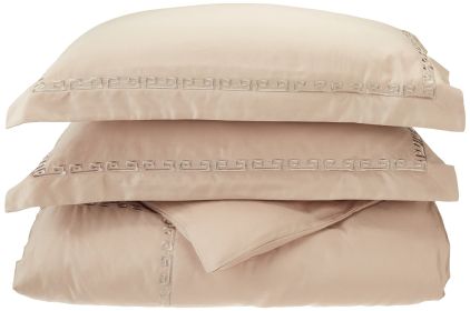 *Click on pic. for Add'l Sizes* 600-Thread Count Combed Cotton Greek Key Embroidered Deep Pocket Bed Sheets. - Beige *Free shipping* (Size: King)
