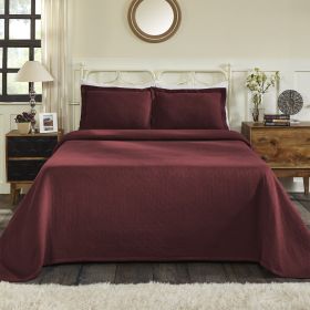 *Click on pic. for Add'l Colors* Basket Weave Matelasse Cotton Bedspread Set, King *Free Shipping* (Color: Garnet)