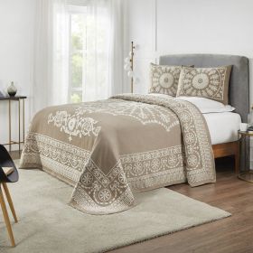 *Click on pic. for Add'l Colors* Textured Medallion Oversized Jacquard Weave Bedspread, King *Free Shipping* (Color: Taupe)