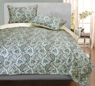 *Click on pic. for Add'l Colors* Reversible Morrocan Paisley Cotton Quilt Set, Full/Queen *Free Shipping* (Color: Grey)