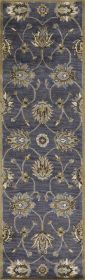 *Click on pic. for Add'l Sizes* Midnight Blue Hand Tufted Traditional Floral Indoor Area Rug (Size: 2'x8' Runner)