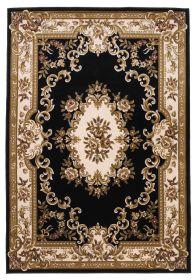 *Click on pic. for Add'l Sizes* Black and Ivory Floral Bordered Indoor Area Accent Rug (Size: 1'6"x2'6")