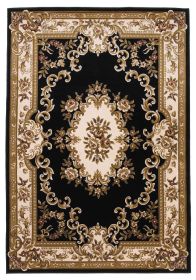 *Click on pic. for Add'l Sizes* Black and Ivory Floral Bordered Indoor Area Accent Rug (Size: 1'6"x2'6")