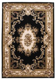 *Click on pic. for Add'l Sizes* Black and Ivory Floral Bordered Indoor Area Accent Rug (Size: 1'6"x2'6")