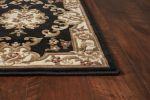 *Click on pic. for Add'l Sizes* Black and Ivory Floral Bordered Indoor Area Accent Rug