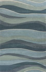 *Click on pic. for Add'l Sizes* Ocean Blue Teal Hand Tufted Abstract Waves Indoor Accent Rug (Size: 2'x4')