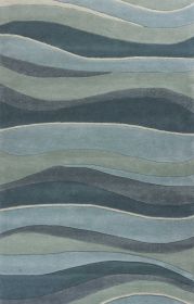 *Click on pic. for Add'l Sizes* Ocean Blue Teal Hand Tufted Abstract Waves Indoor Accent Rug (Size: 2'x4')