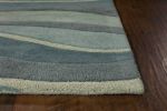 *Click on pic. for Add'l Sizes* Ocean Blue Teal Hand Tufted Abstract Waves Indoor Accent Rug