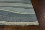 *Click on pic. for Add'l Sizes* Ocean Blue Teal Hand Tufted Abstract Waves Indoor Accent Rug