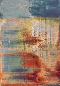 *Click on pic. for Add'l Sizes* Blue, Rust, and Orange Abstract Brushstrokes Indoor Area Rug (Size: 3'x5')
