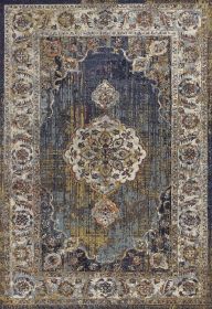 *Click on pic. for Add'l Sizes* Navy Vintage Medallion Bordered Indoor Area Rug (Size: 3'x5')