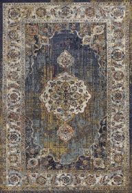 *Click on pic. for Add'l Sizes* Navy Vintage Medallion Bordered Indoor Area Rug (Size: 3'x5')