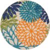 *Click on pic. for Add'l Sizes* Round Orange Floral Outdoor Area Rug