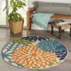 *Click on pic. for Add'l Sizes* Round Orange Floral Outdoor Area Rug