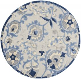 *Click on pic. for Add'l Sizes* Round Blue and Gray Indoor Outdoor Area Rug (Size: 4')