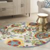 *Click on pic. for Add'l Sizes* Round Ivory Multi Floral Indoor Outdoor Area Rug