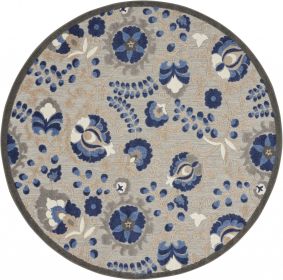 *Click on pic. for Add'l Sizes* Round Natural and Blue Indoor Outdoor Area Rug (Size: 4')