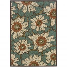 *Click on pic. for Add'l Sizes* Blue and Brown Floral Indoor Outdoor Area Rug (Size: 2'x4')