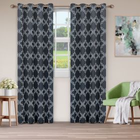 Blackout Modern Printed Bohemian Trellis Grommet Curtain Panel Set, Navy Blue *Free Shipping on orders over $46* (Size: 52"x84")
