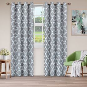 Blackout Modern Printed Bohemian Trellis Grommet Curtain Panel Set, Silver, *Free Shipping on orders over $46* (Size: 52"x63")