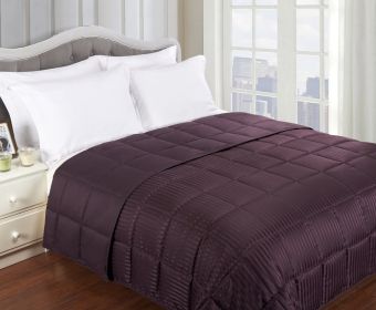 *Click on pic. for Add'l Colors* All-Season Striped Reversible Down Alternative Blanket, Twin/Twin XL *Free Shipping* (Color: Plum)