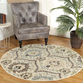 *Click on pic. for Add'l Sizes* Augusta Traditional Oriental Floral Damask Indoor Area Round Rug, Ivory *Free Shipping on orders over $46* (Size: 5' Round)