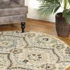 *Click on pic. for Add'l Sizes* Augusta Traditional Oriental Floral Damask Indoor Area Round Rug, Ivory *Free Shipping on orders over $46*