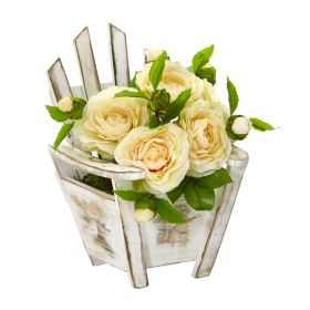 *Click on pic. for Add'l Colors* 9” Camellia Artificial Arrangement in Chair Planter (Color: Peach)