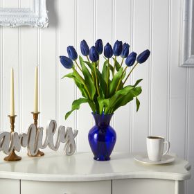 *Click on pic. for Add'l Choices* 22” Dutch Tulip Artificial Arrangement (Vase/Flower: Blue, 8.75x5.5 /Blue)