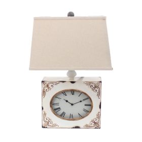 *Click on pic. for Add'l Colors* Clock Design Metal Table Lamp with Tapered Shade (Color: White/Beige)