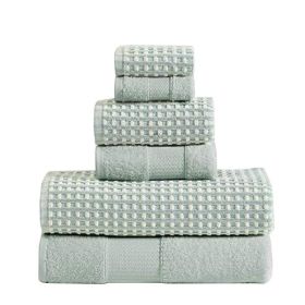 *Click on pic. for Add'l Colors* Porto 6 Piece Dual Tone Towel Set with Jacquard Grid Pattern *Free Shipping* (Color: Blue)