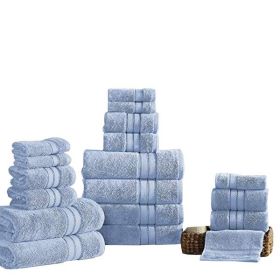 *Click on pic. for Add'l Colors* Bergamo 18 Piece Spun loft Towel Set with Striped Pattern *Free Shipping* (Color: Blue)