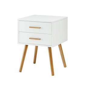 *Click on pic. for Add'l Colors* Modern 2-Drawer End Table Nightstand with Mid-Century Style Wood Legs *Free Shipping* (Color: White)