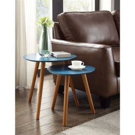 *Click on pic. for Add'l Colors* Mid Century Modern Nesting End Tables with Solid Wood Legs *Free Shipping* (Color: Blue)