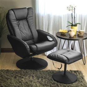 *Click on pic. for Add'l Colors* Sturdy Faux Leather Electric Massage Recliner Chair w/ Ottoman *Free Shipping* (Color: Black)