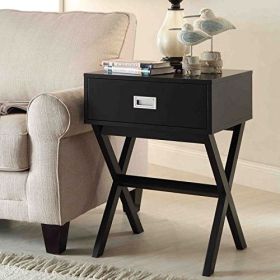 *Click on pic. for Add'l Colors* Modern 1-Drawer Bedside Table Nightstand End Table Wood Finish *Free Shipping* (Color: Black)