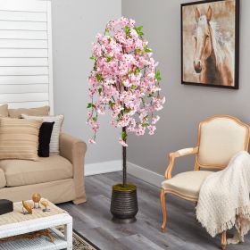 *Click on pic. for Add'l Planter Options* 6' Cherry Blossom Artificial Tree (Planter: 12.25x9.25" Ribbed Metal)