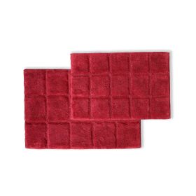 *Click on pic. for Add'l Colors* Checkered Non-Skid 2-Piece Combed Cotton Bath Mat Set *Free Shipping on orders over $46* (Color: Burgundy)