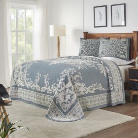 *Click on pic. for Add'l Colors* Textured Medallion Oversized Bedspread Set in Jacquard-Weave, Full *Free Shipping* (Color: Cerulean Blue)