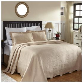*Click on pic. for Add'l Colors* Cotton Jacquard Matelasse Scalloped Geometric Fret Bedspread Set, Twin *Free Shipping* (Color: Bisque)