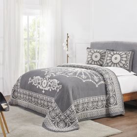 *Click on pic. for Add'l Colors* Textured Medallion Oversized Jacquard Weave Bedspread, Twin *Free Shipping* (Color: Charcoal)
