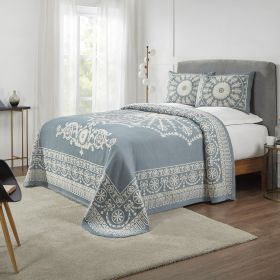 *Click on pic. for Add'l Colors* Textured Medallion Oversized Jacquard Weave Bedspread, Full *Free Shipping* (Color: Cerulean Blue)
