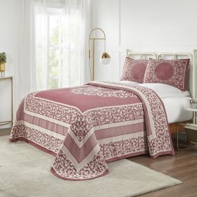 *Click on pic. for Add'l Colors* Jacquard-Weave Textured Medallion Oversized Bedspread Set, Full *Free Shipping* (Color: Berry Red)